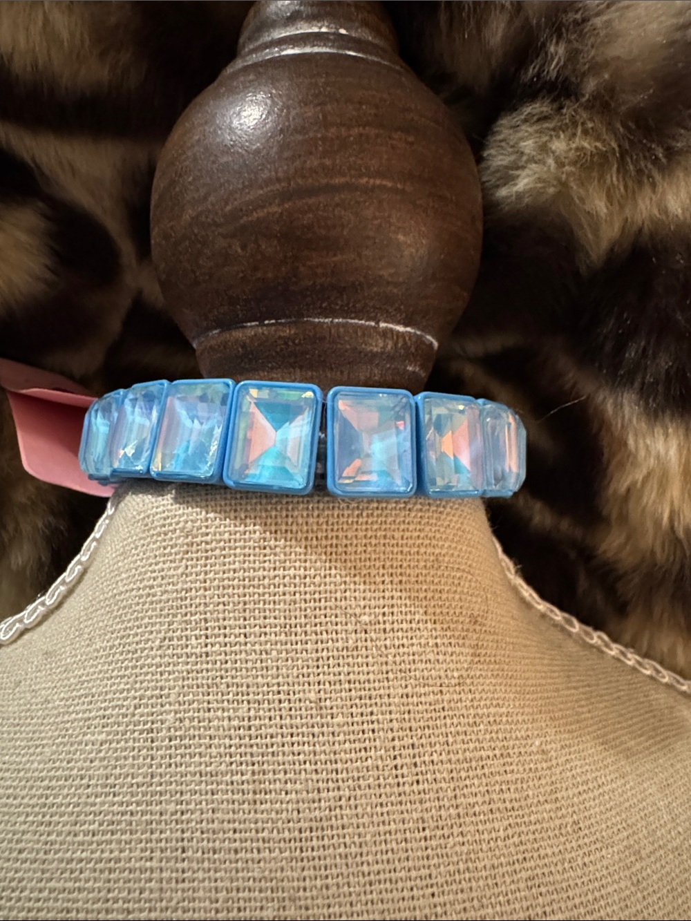 Iridescent Blue Square Crystal Stretch Bracelet - Women Jewelry